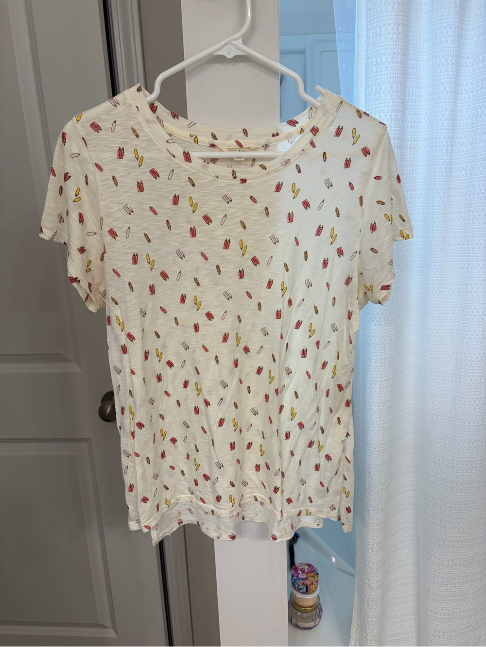 Lucky Brand Cream Short Sleeve Tee with Red & Yellow Popsicle Motif